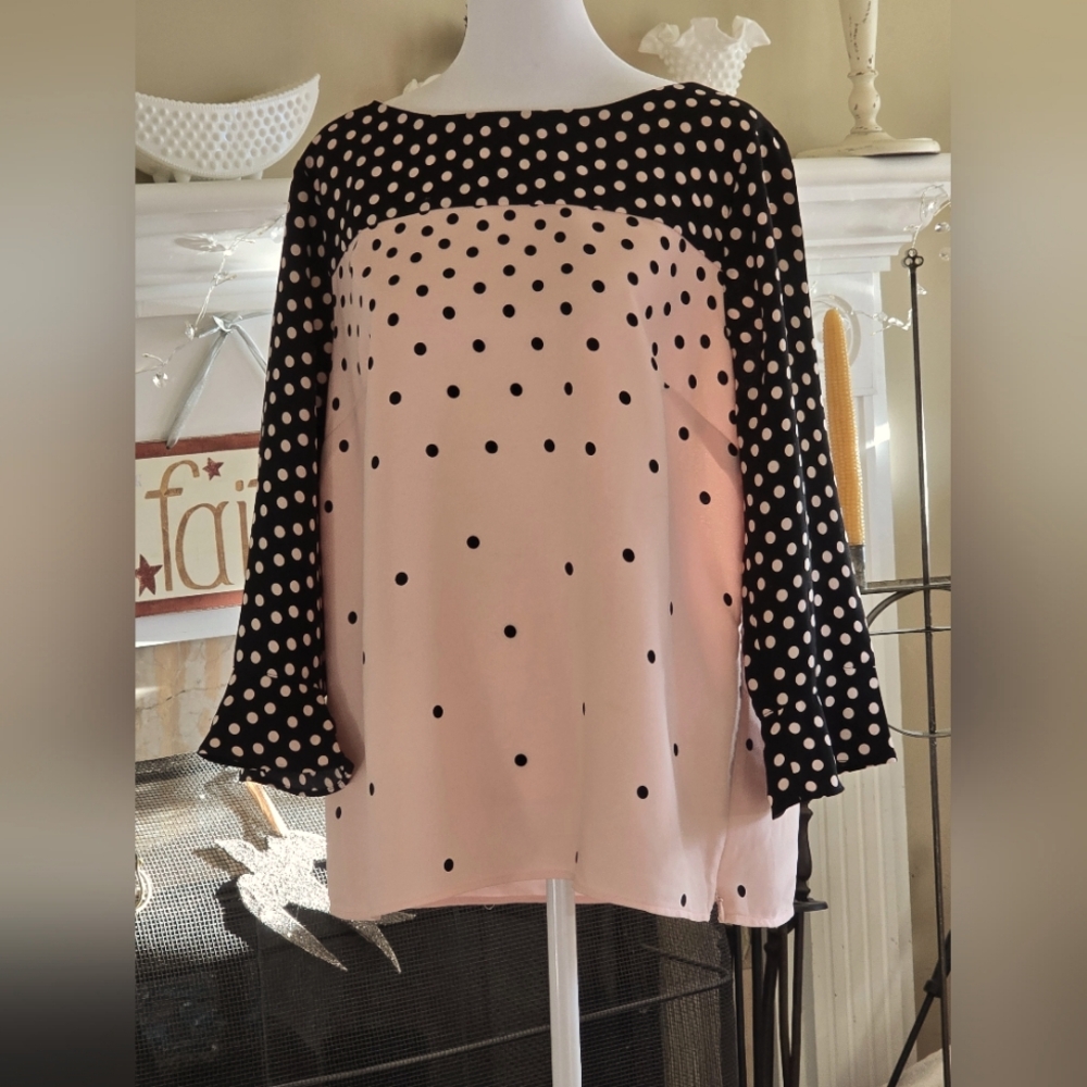 Talbots Pink and Black Polka Dot Large Blouse